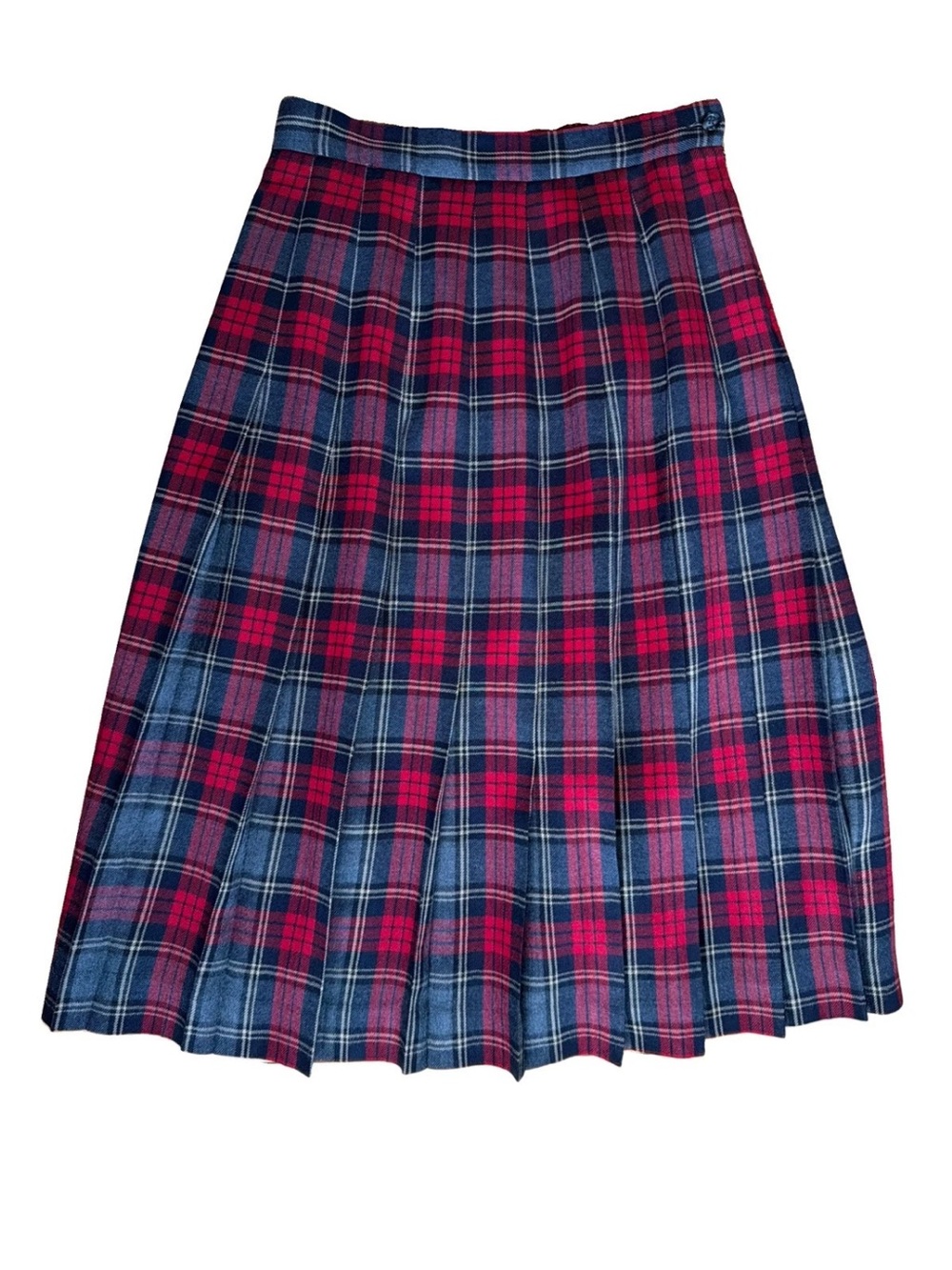L.L. Bean Tartan Red Gray Plaid Wool Lined Pleated Skirt 12 Petite USA VTG